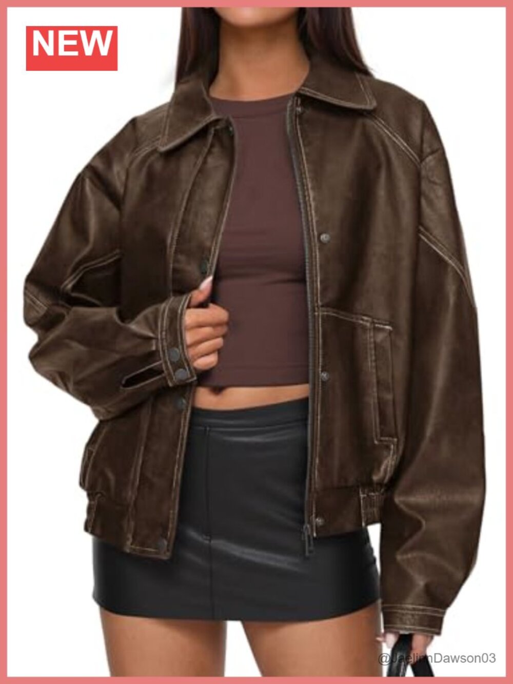 Oversized Faux Leather Jacket Women Moto Biker Coat Fall Winter